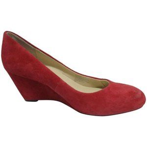 *Isaac Mizrahi LIVE! Cherry Pink Cranberry Suede Round Toe Pumps Wedges